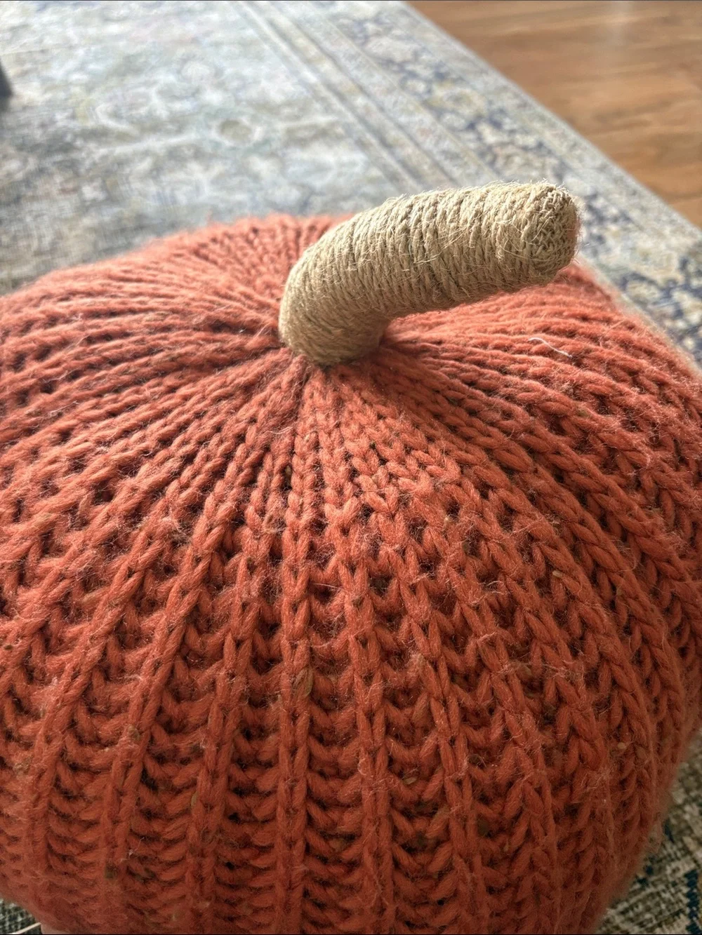 Target Knit Pumpkin Pillow in Rust Orange with Tan Stem